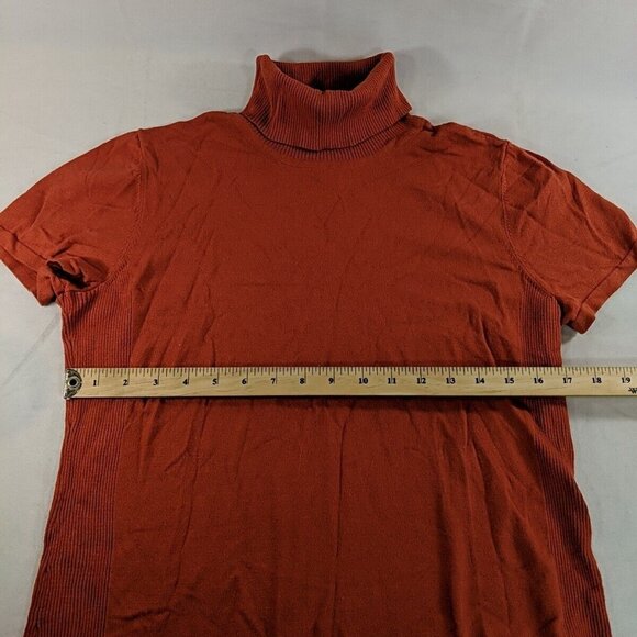 Anne Klein Short Sleeve Turtleneck Knit Sweater Shirt Orange XL Extra Large - Picture 6 of 9